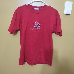 VTG 90s Natural Escape Short Slv Embroidered Butterfly Cotton Shirt M Patriotic